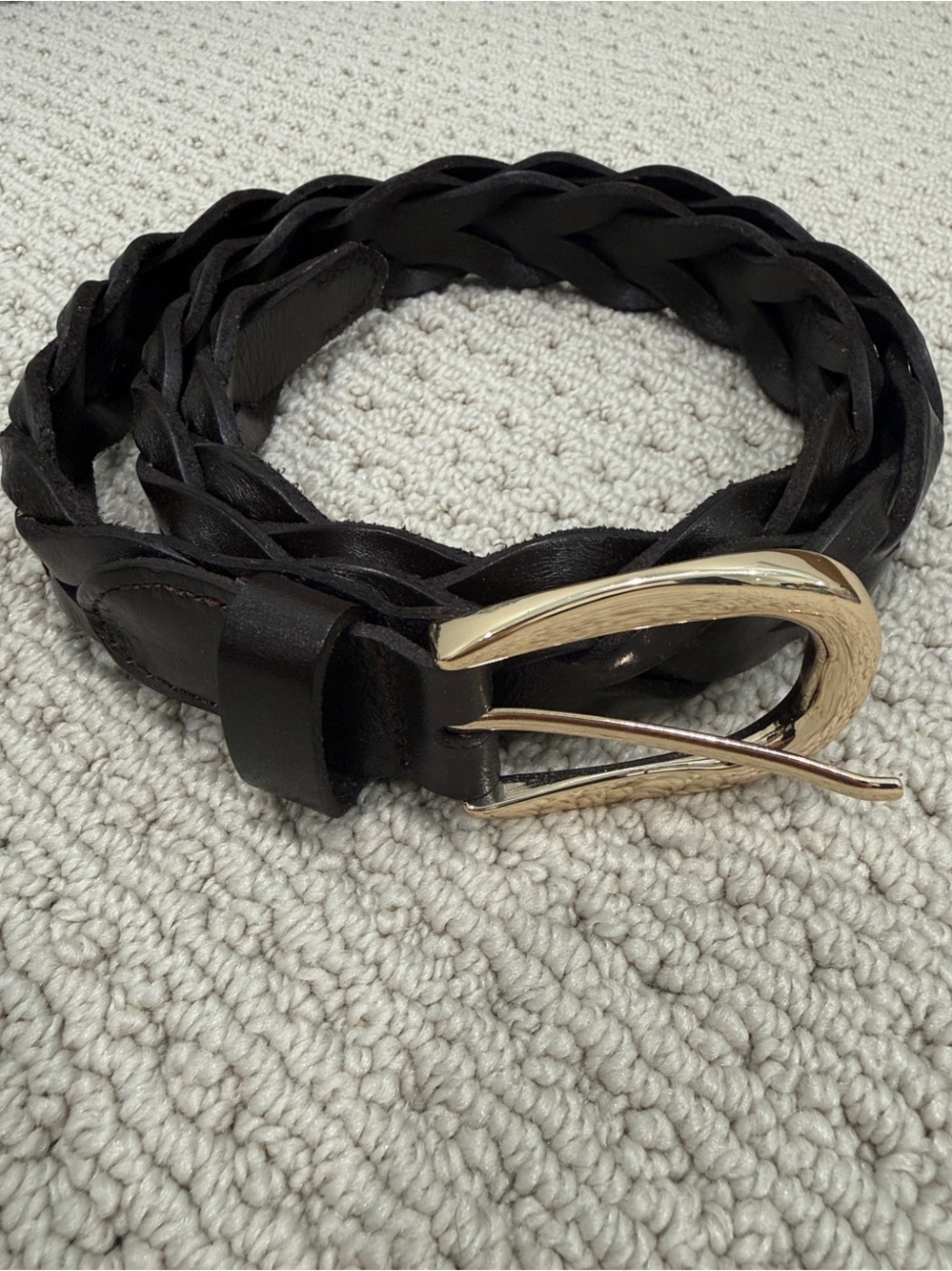MADEWELL Dark Carob Braided Leather Belt with Gold Buckle Size M-L women